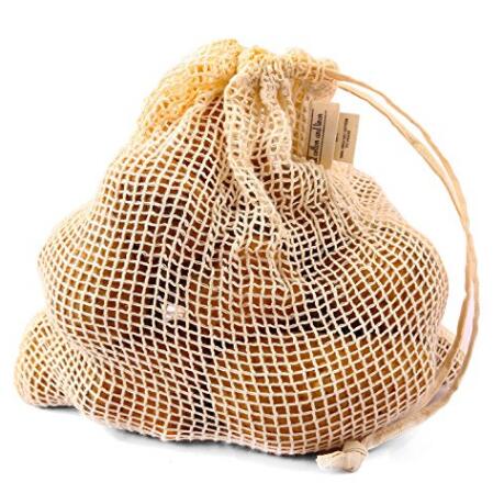 Reusable Washable Cotton Mesh Drawstring Bags For Fruit And Vegetable With High Quality
