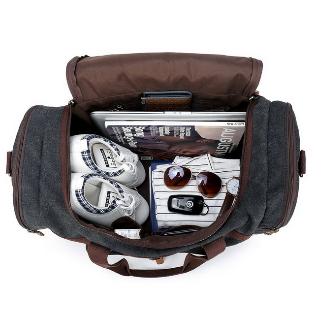 Sports Gym Duffle Bag Canvas Large Capacity For Travel With Leather Handles