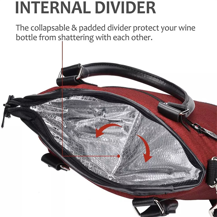 Thermal Insulated Portable Wine Carrying Bag for Travel Picnic Camping