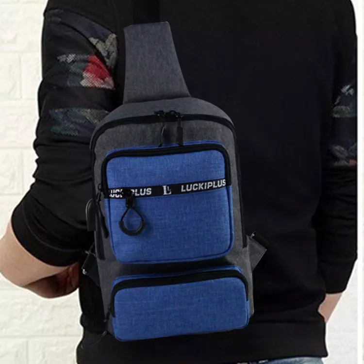 Fashion Business Casual Men Chest Bag Single Shoulder Backpack USB Sling Crossbody Bag Pack