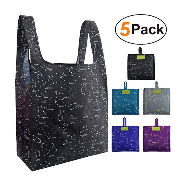 Reusable Foldable Grocery Tote Bags Set With Lightweight Ripstop Polyester Material