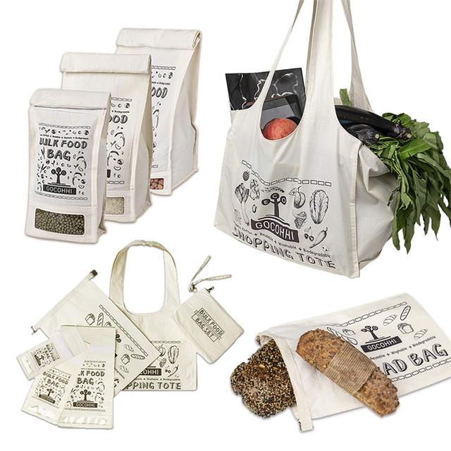 GOCOHHI Eco Friendly Reusable Produce Organic Cotton Bags Set of 6